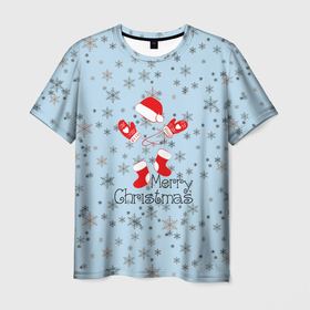 Мужская футболка 3D с принтом Рождественская метель  , 100% полиэфир | прямой крой, круглый вырез горловины, длина до линии бедер | let it snow | merry christmas | зима | идёт снег | медведь | метель | нг | новый год | рождество | с рождеством | снег | снегопад | снежинки
