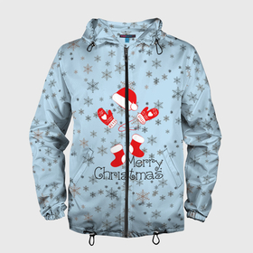 Мужская ветровка 3D с принтом Рождественская метель  в Белгороде, 100% полиэстер | подол и капюшон оформлены резинкой с фиксаторами, два кармана без застежек по бокам, один потайной карман на груди | let it snow | merry christmas | зима | идёт снег | медведь | метель | нг | новый год | рождество | с рождеством | снег | снегопад | снежинки