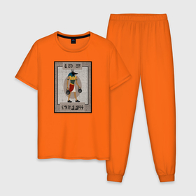 Мужская пижама хлопок с принтом Бог кроссфита. Анубис , 100% хлопок | брюки и футболка прямого кроя, без карманов, на брюках мягкая резинка на поясе и по низу штанин
 | анубис | гири | древний египет | кроссфит | спорт | фитнес