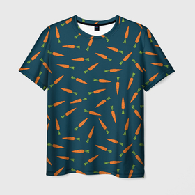 Мужская футболка 3D с принтом Морковки паттерн в Екатеринбурге, 100% полиэфир | прямой крой, круглый вырез горловины, длина до линии бедер | carrot | веган | вегетарианец | еда | зож | морковка | морковки | паттерн | правильное питание | темный принт