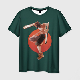 Мужская футболка 3D с принтом Дэндзи в прыжке в Санкт-Петербурге, 100% полиэфир | прямой крой, круглый вырез горловины, длина до линии бедер | anime | blood | chainsaw man | demon | denji | devil | monster | аниме | демон | дьявол | дэндзи | кровь | монстр | человек бензопила