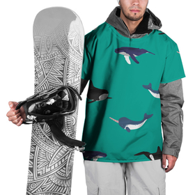 Накидка на куртку 3D с принтом Нарвал, киты, касатка паттерн в Новосибирске, 100% полиэстер |  | изумрудно зеленый цвет | касатки | киты | морская фауна | морские животные | морские жители | нарвал | океан | паттерн