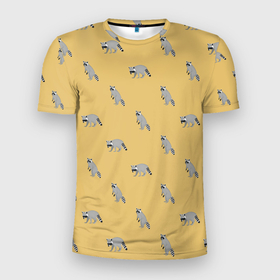 Мужская футболка 3D спортивная с принтом Еноты паттерн в Курске, 100% полиэстер с улучшенными характеристиками | приталенный силуэт, круглая горловина, широкие плечи, сужается к линии бедра | pattern | raccoons | еноты | забавные животные | звери | кремовый | охра | охристый | паттерн | песочный цвет | светло желтый