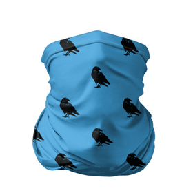 Бандана-труба 3D с принтом Вороны паттерн в Кировске, 100% полиэстер, ткань с особыми свойствами — Activecool | плотность 150‒180 г/м2; хорошо тянется, но сохраняет форму | вороны | городская птица | паттерн | птицы | силуэт | синий цвет | черный ворон