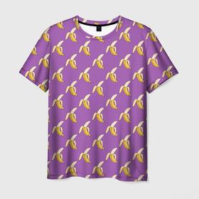 Мужская футболка 3D с принтом Бананы на лиловом паттерн в Тюмени, 100% полиэфир | прямой крой, круглый вырез горловины, длина до линии бедер | бананы | еда | лиловый | паттерн | сиреневый цвет | тропические фрукты | фиолетовый | фрукты