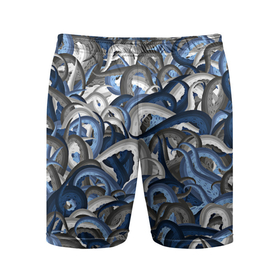 Мужские шорты спортивные с принтом Синий камуфляж с щупальцами в Санкт-Петербурге,  |  | камуфляж | ктулху | милитари | море | морской | осьминог | рыбак | щупальца