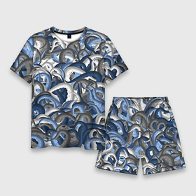 Мужской костюм с шортами 3D с принтом Синий камуфляж с щупальцами в Санкт-Петербурге,  |  | камуфляж | ктулху | милитари | море | морской | осьминог | рыбак | щупальца