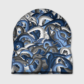 Шапка 3D с принтом Синий камуфляж с щупальцами , 100% полиэстер | универсальный размер, печать по всей поверхности изделия | камуфляж | ктулху | милитари | море | морской | осьминог | рыбак | щупальца