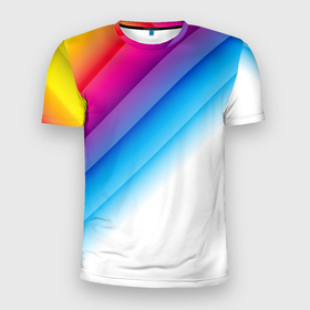 Мужская футболка 3D спортивная с принтом РАДУЖНЫЕ ПОЛОСЫ | RAINBOW (Z) в Белгороде, 100% полиэстер с улучшенными характеристиками | приталенный силуэт, круглая горловина, широкие плечи, сужается к линии бедра | Тематика изображения на принте: abstraction | colors | geometry | lines | paints | rainbow | stripes | texture | абстракция | краски | полосы | радуга | радужные полосы | текстура