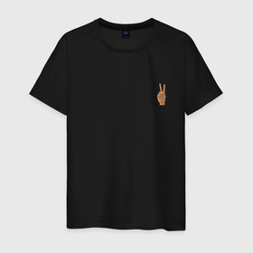 Мужская футболка хлопок с принтом Peace | Мир (Z) в Кировске, 100% хлопок | прямой крой, круглый вырез горловины, длина до линии бедер, слегка спущенное плечо. | anarchy | hippies | peace | анархизм | анархия | два пальца | любовь | мир | хиппи