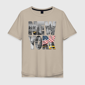 Мужская футболка хлопок Oversize с принтом New York в Екатеринбурге, 100% хлопок | свободный крой, круглый ворот, “спинка” длиннее передней части | Тематика изображения на принте: америка | город | запад | надпись | сша