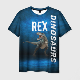 Мужская футболка 3D с принтом Dinosaurs Rex 3D в Петрозаводске, 100% полиэфир | прямой крой, круглый вырез горловины, длина до линии бедер | dinosaurs rex | tyrannosaurus | динозавры | принт с динозавром | рекс | тиранозавр | топ | тренд