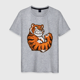 Мужская футболка хлопок с принтом Сила Тигра в Санкт-Петербурге, 100% хлопок | прямой крой, круглый вырез горловины, длина до линии бедер, слегка спущенное плечо. | 2022 | animal | cat | lion | tiger | год тигра | животные | зверь | зубы | кот | кошка | лев | охотник | полосатый | природа | тигр | тигренок | тигрица | хищник