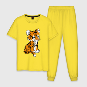 Мужская пижама хлопок с принтом Little Tiger , 100% хлопок | брюки и футболка прямого кроя, без карманов, на брюках мягкая резинка на поясе и по низу штанин
 | 2022 | animal | cat | lion | tiger | год тигра | животные | зверь | зубы | кот | кошка | лев | охотник | полосатый | природа | тигр | тигренок | тигрица | хищник