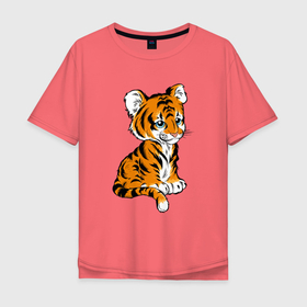 Мужская футболка хлопок Oversize с принтом Little Tiger , 100% хлопок | свободный крой, круглый ворот, “спинка” длиннее передней части | Тематика изображения на принте: 2022 | animal | cat | lion | tiger | год тигра | животные | зверь | зубы | кот | кошка | лев | охотник | полосатый | природа | тигр | тигренок | тигрица | хищник