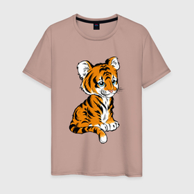 Мужская футболка хлопок с принтом Little Tiger , 100% хлопок | прямой крой, круглый вырез горловины, длина до линии бедер, слегка спущенное плечо. | 2022 | animal | cat | lion | tiger | год тигра | животные | зверь | зубы | кот | кошка | лев | охотник | полосатый | природа | тигр | тигренок | тигрица | хищник