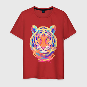 Мужская футболка хлопок с принтом Color Tiger , 100% хлопок | прямой крой, круглый вырез горловины, длина до линии бедер, слегка спущенное плечо. | 2022 | animal | cat | lion | tiger | год тигра | животные | зверь | зубы | кот | кошка | лев | охотник | полосатый | природа | тигр | тигренок | тигрица | хищник