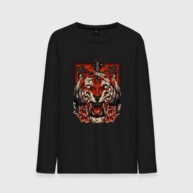 Мужской лонгслив хлопок с принтом Red Tiger в Санкт-Петербурге, 100% хлопок |  | 2022 | animal | cat | lion | tiger | год тигра | животные | зверь | зубы | кот | кошка | лев | охотник | полосатый | природа | тигр | тигренок | тигрица | хищник