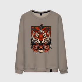Мужской свитшот хлопок с принтом Red Tiger в Екатеринбурге, 100% хлопок |  | 2022 | animal | cat | lion | tiger | год тигра | животные | зверь | зубы | кот | кошка | лев | охотник | полосатый | природа | тигр | тигренок | тигрица | хищник