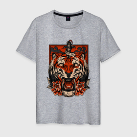 Мужская футболка хлопок с принтом Red Tiger в Кировске, 100% хлопок | прямой крой, круглый вырез горловины, длина до линии бедер, слегка спущенное плечо. | 2022 | animal | cat | lion | tiger | год тигра | животные | зверь | зубы | кот | кошка | лев | охотник | полосатый | природа | тигр | тигренок | тигрица | хищник