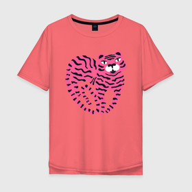 Мужская футболка хлопок Oversize с принтом Pink Tiger в Новосибирске, 100% хлопок | свободный крой, круглый ворот, “спинка” длиннее передней части | 2022 | animal | cat | lion | tiger | год тигра | животные | зверь | зубы | кот | кошка | лев | охотник | полосатый | природа | тигр | тигренок | тигрица | хищник