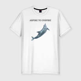 Мужская футболка хлопок Slim с принтом Дельфин в Санкт-Петербурге, 92% хлопок, 8% лайкра | приталенный силуэт, круглый вырез ворота, длина до линии бедра, короткий рукав | aspire | dolphin | inspire | дельфин | морской житель
