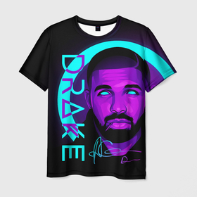 Мужская футболка 3D с принтом Drake в Курске, 100% полиэфир | прямой крой, круглый вырез горловины, длина до линии бедер | Тематика изображения на принте: certified lover boy | drake | rap | дрейк | музыка | неон | обри дрейк грэм | рэп | рэпер