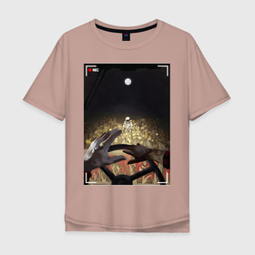 Мужская футболка хлопок Oversize с принтом Странная Встреча в Белгороде, 100% хлопок | свободный крой, круглый ворот, “спинка” длиннее передней части | Тематика изображения на принте: астронавт | камера | комбайн | космонавт | космос | ночь | подсолнухи | поле | руки