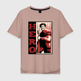 Мужская футболка хлопок Oversize с принтом Настоящий герой. СССР 1941 в Тюмени, 100% хлопок | свободный крой, круглый ворот, “спинка” длиннее передней части | 9 мая | великая отечественная | вов | война | красноармеец | советский союз | ссср