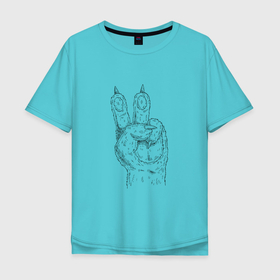 Мужская футболка хлопок Oversize с принтом ЛАПА | МИР (Z) в Новосибирске, 100% хлопок | свободный крой, круглый ворот, “спинка” длиннее передней части | anarchy | hippies | peace | анархизм | анархия | два пальца | лапа | лапа зверя | любовь | мир | мир животным | хиппи