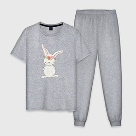 Мужская пижама хлопок с принтом милый кролик в Петрозаводске, 100% хлопок | брюки и футболка прямого кроя, без карманов, на брюках мягкая резинка на поясе и по низу штанин
 | заяц | кролик. венок | лапы | мода | мультик | персонаж | уши | хвост