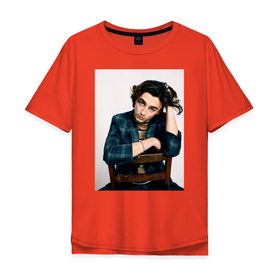 Мужская футболка хлопок Oversize с принтом Timothee Chalamet в Тюмени, 100% хлопок | свободный крой, круглый ворот, “спинка” длиннее передней части | timothee chalamet | тимоти шаламе | фото