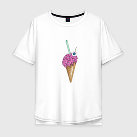 Мужская футболка хлопок Oversize с принтом Brain Lovers в Санкт-Петербурге, 100% хлопок | свободный крой, круглый ворот, “спинка” длиннее передней части | вафля | глаз | глаза | десерт | крэнг | мозг | мозги | мороженое | рожок | сладкое | сладость