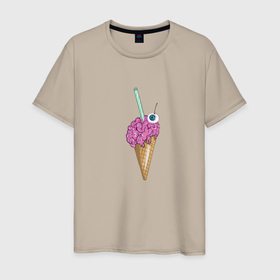 Мужская футболка хлопок с принтом Brain Lovers в Екатеринбурге, 100% хлопок | прямой крой, круглый вырез горловины, длина до линии бедер, слегка спущенное плечо. | Тематика изображения на принте: вафля | глаз | глаза | десерт | крэнг | мозг | мозги | мороженое | рожок | сладкое | сладость
