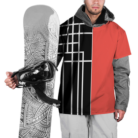 Накидка на куртку 3D с принтом Черный и коралловый арт деко в Белгороде, 100% полиэстер |  | абстрактный | арт | арт деко | белые полосы | геометрический | модный | молодежный | полосы | современный | черный и коралловый