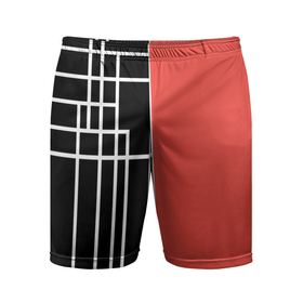 Мужские шорты спортивные с принтом Черный и коралловый арт деко в Белгороде,  |  | абстрактный | арт | арт деко | белые полосы | геометрический | модный | молодежный | полосы | современный | черный и коралловый
