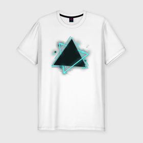 Мужская футболка хлопок Slim с принтом Треугольник неон в Екатеринбурге, 92% хлопок, 8% лайкра | приталенный силуэт, круглый вырез ворота, длина до линии бедра, короткий рукав | Тематика изображения на принте: triangle | геометрия | капли | неон | пересечение | треугольник