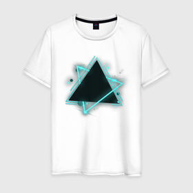 Мужская футболка хлопок с принтом Треугольник неон в Екатеринбурге, 100% хлопок | прямой крой, круглый вырез горловины, длина до линии бедер, слегка спущенное плечо. | triangle | геометрия | капли | неон | пересечение | треугольник