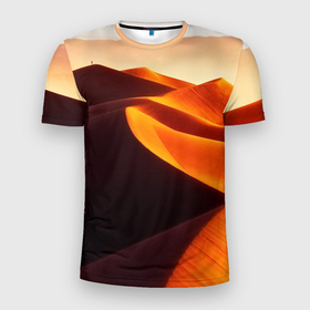 Мужская футболка 3D спортивная с принтом Пустыня дюна барханы в Белгороде, 100% полиэстер с улучшенными характеристиками | приталенный силуэт, круглая горловина, широкие плечи, сужается к линии бедра | desert | dune | барханы | дюна | песок | пустыня