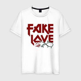 Мужская футболка хлопок с принтом Fake Love в Кировске, 100% хлопок | прямой крой, круглый вырез горловины, длина до линии бедер, слегка спущенное плечо. | fake | иллюстрация | любовь | наигранная любовь | роза | цветок
