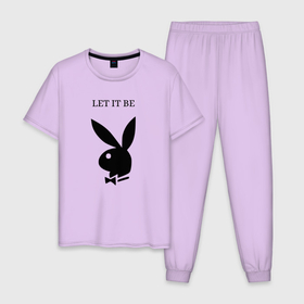 Мужская пижама хлопок с принтом Кролик  в Курске, 100% хлопок | брюки и футболка прямого кроя, без карманов, на брюках мягкая резинка на поясе и по низу штанин
 | be | rabbit | бабочка . let | кролик | черный