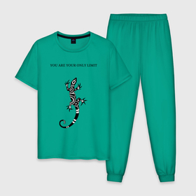 Мужская пижама хлопок с принтом Ящерица  , 100% хлопок | брюки и футболка прямого кроя, без карманов, на брюках мягкая резинка на поясе и по низу штанин
 | limit | lizard | only | you | ящерица
