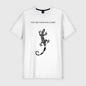 Мужская футболка хлопок Slim с принтом Ящерица  в Тюмени, 92% хлопок, 8% лайкра | приталенный силуэт, круглый вырез ворота, длина до линии бедра, короткий рукав | limit | lizard | only | you | ящерица