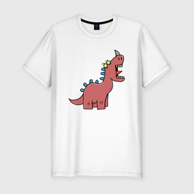 Мужская футболка хлопок Slim с принтом Кричащий динозавр в Курске, 92% хлопок, 8% лайкра | приталенный силуэт, круглый вырез ворота, длина до линии бедра, короткий рукав | агрессия | динозавр | зверь | злой | кричит | рисунок
