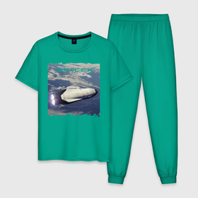 Мужская пижама хлопок с принтом Революция в космосе , 100% хлопок | брюки и футболка прямого кроя, без карманов, на брюках мягкая резинка на поясе и по низу штанин
 | cosmos | flight | planet | revolution | space x | космос | планета | революция