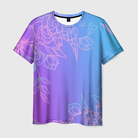 Мужская футболка 3D с принтом Цветочный Градиент в Тюмени, 100% полиэфир | прямой крой, круглый вырез горловины, длина до линии бедер | flowers | gradient | градиент | мягкий цвет | нежность | узор цветов | цветочек | цветы