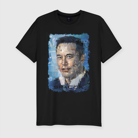 Мужская футболка хлопок Slim с принтом Elon Musk, Space X в Курске, 92% хлопок, 8% лайкра | приталенный силуэт, круглый вырез ворота, длина до линии бедра, короткий рукав | celebrity | elon musk | genius | revolutionary | space x | гений | знаменитость | илон маск | революционер