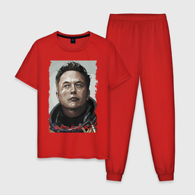 Мужская пижама хлопок с принтом Space X и его создатель в Тюмени, 100% хлопок | брюки и футболка прямого кроя, без карманов, на брюках мягкая резинка на поясе и по низу штанин
 | celebrity | elon musk | genius | revolutionary | space x | гений | знаменитость | илон маск | революционер