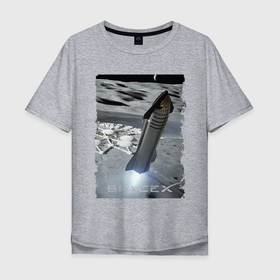 Мужская футболка хлопок Oversize с принтом Старт ракеты Space X в Новосибирске, 100% хлопок | свободный крой, круглый ворот, “спинка” длиннее передней части | cosmodrome | elon musk | fire | rocket | space x | start | илон маск | космодром | огонь | ракета | старт