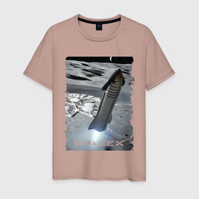 Мужская футболка хлопок с принтом Старт ракеты Space X в Новосибирске, 100% хлопок | прямой крой, круглый вырез горловины, длина до линии бедер, слегка спущенное плечо. | cosmodrome | elon musk | fire | rocket | space x | start | илон маск | космодром | огонь | ракета | старт